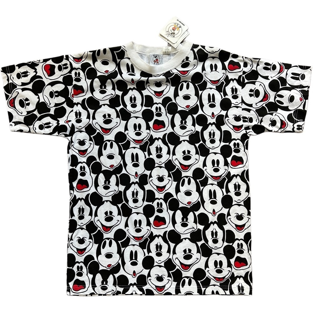 Disney Vintage 90s Mickey Mouse Black White Silk Screen Print T-Shirt NWT Large